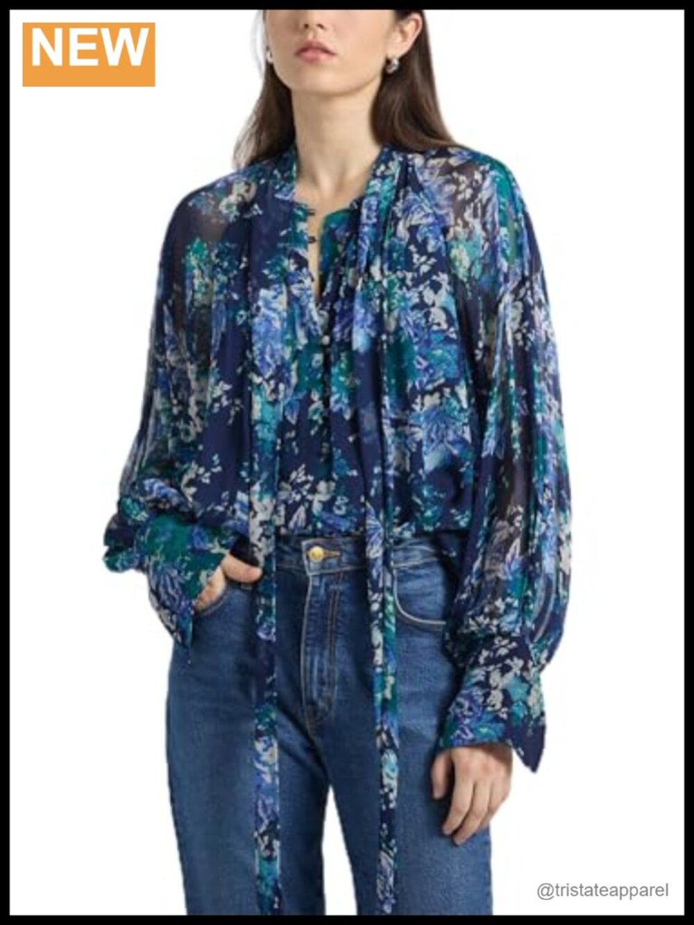 Derek Lam 10 Crosby Floral Tie Neck Blouse Crinkle Chiffon